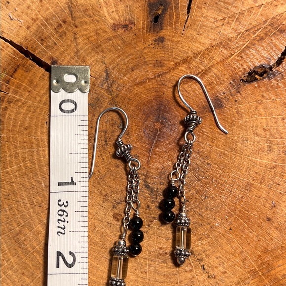 Onyx, lemon citrine, sterling and Bali silver earrings - Picture 3 of 3